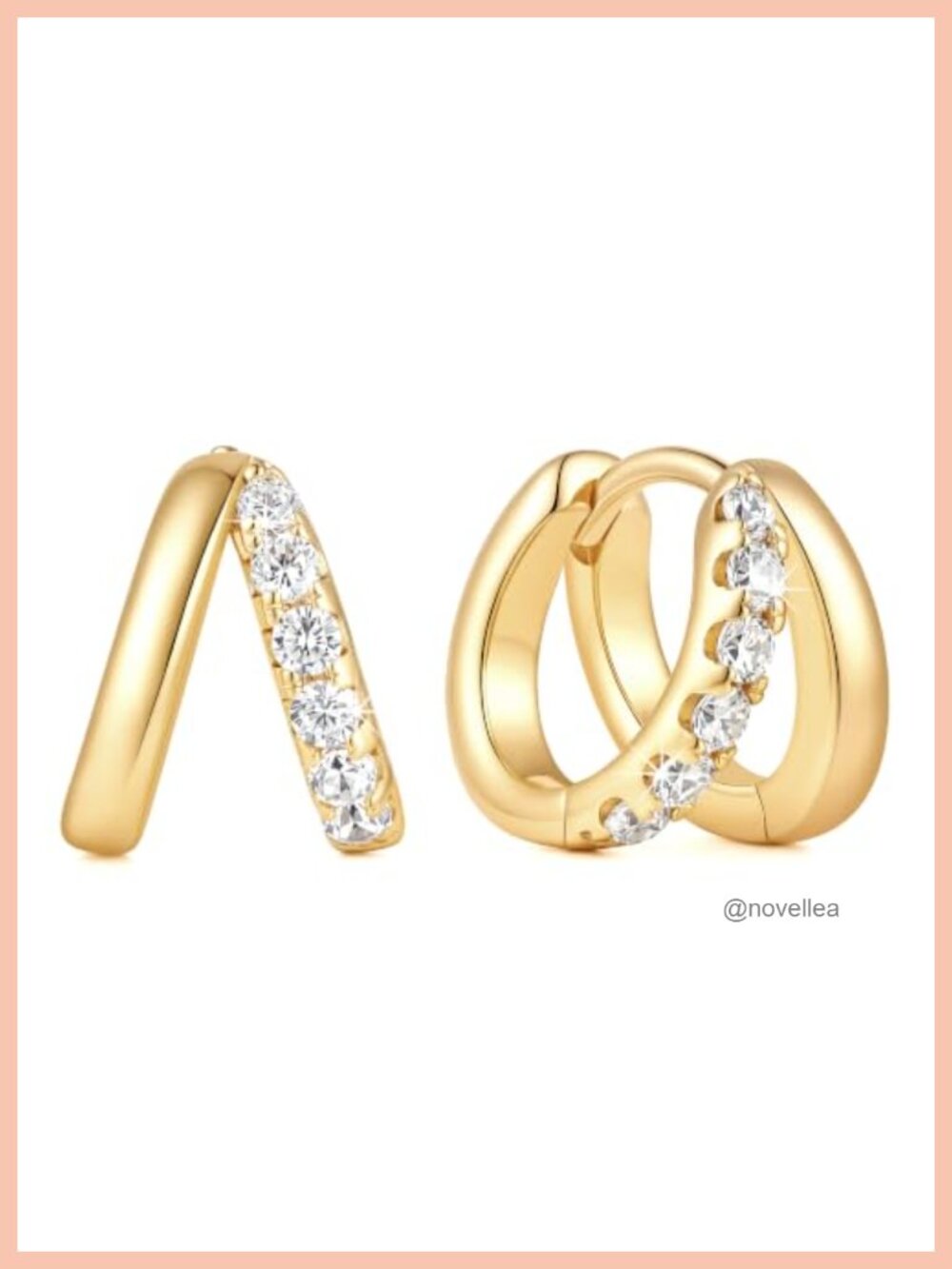 14k Gold Plated Double Hoop Earrings for Women Cubic Zirconia Dainty Jewelry